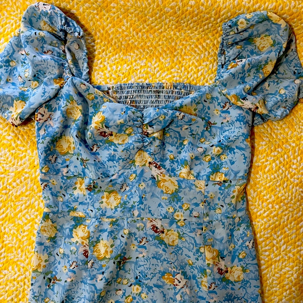 Yellow and light blue sundress with slit